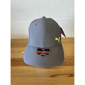 PUMA Evercat Dark Grey Stretch Fit Cap with Yellow Puma Size S/M